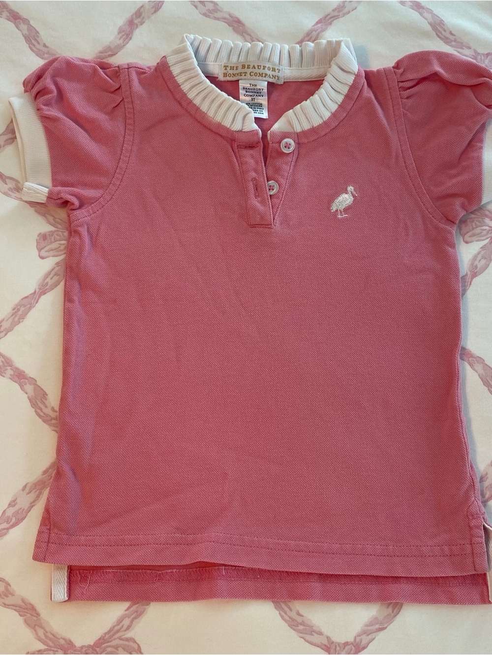 The Beaufort Bonnet Company Pink Short-Sleeve Polo with Ruffled Collar